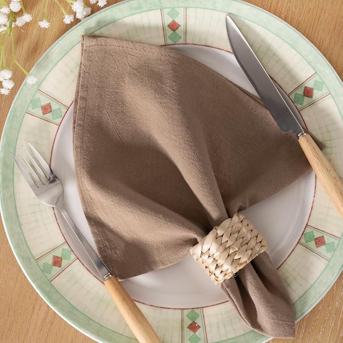MLMC 4 Pack Nude Cloth Napkins Rustic Washable Cotton Linen Napkins Set of 4 17"x17" Reusable Brown Dinner Napkins Cloth for Wedding Party Reception Gathering Table Decorations