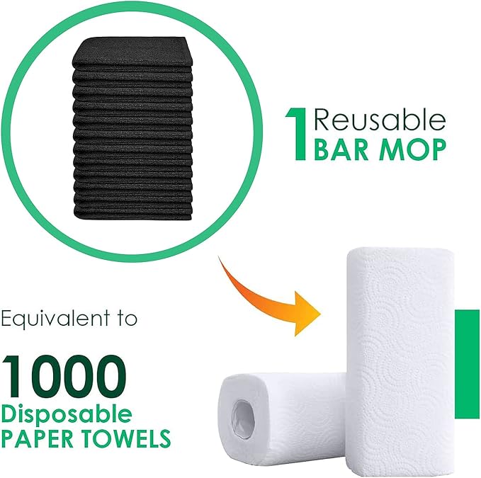 ZUPERIA Bar Mop Kitchen Towels - Pack of 12 (16" x19”) 100% Ring Spun Cotton - Dish Washcloths for Superb Cleaning and Less Lint - Highly Absorbent Dish Cloths and Dish Towels for Everyday use (Grey)