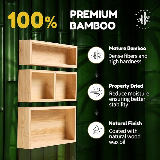 lilLittle Bamboo Drawer Organizer, 3 Pcs Kitchen Drawer Organizer Set, Multi Purpose Utensil Drawer Organizer, Silverware Organizer for Kitchen, Bathroom, Office, Junk Drawers