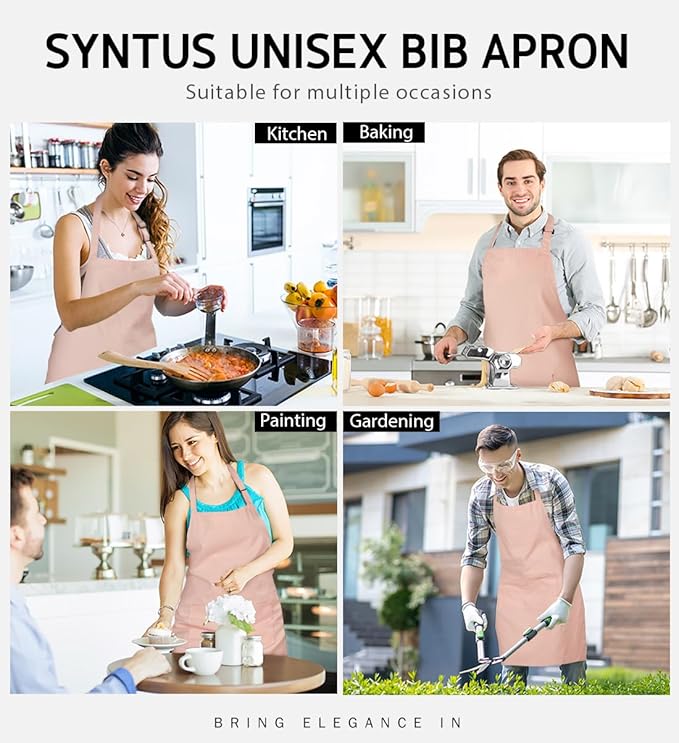 Syntus Apron for Men Women, Adjustable Cooking Kitchen Chef Aprons with 2 Pockets, Cotton/Polycotton/Polyester
