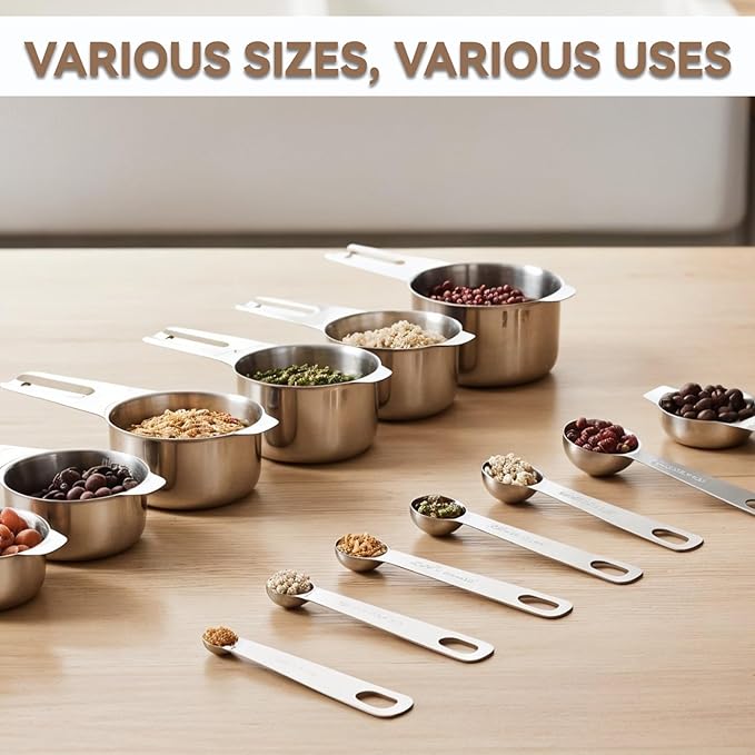 Set of 17 Measuring Cups and Spoons Set Stainless Steel Cup and Spoon Stainless Steel Nesting Measuring Cups and Spoons for Cooking & Baking, Silver