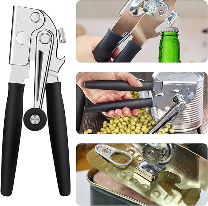 2Pcs Can Opener with Magnet Crank Can Openers Manual,Heavy Duty Commercial Can Opener with Rubber-coated Long Handles