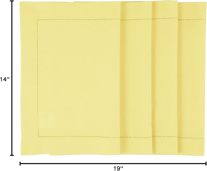 Solino Home Yellow Placemats Set of 4 - Cotton Linen Hemstitch Placemats 14 x 19 Inch for Spring, Summer, Mothers Day