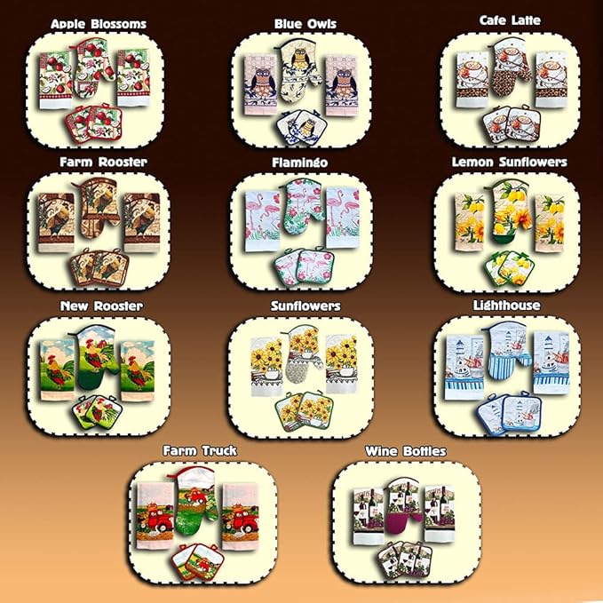 Lobyn Value Packs: Café Latte5 Piece Kitchen Towel Set with 2 Decorative Dish Towels (25 X15), 1 Oven Mitt (11 X 7) and 2 Potholders (6.5 X 6.5) Perfect for Coffee Lovers