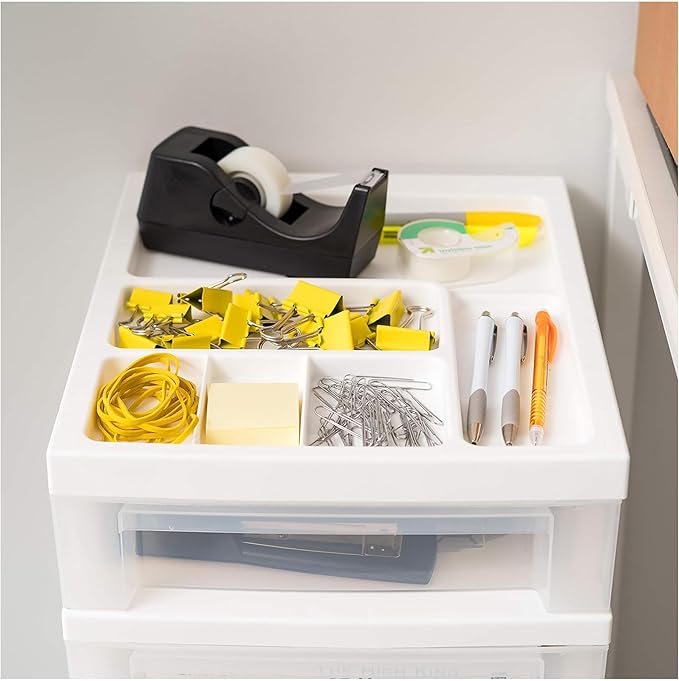 IRIS USA Plastic Drawer Storage Organizer Rolling Cart, 2-Pack, with Wheels Casters, 6-Drawers, for Classroom Art Craft Supplies Dresser Closet Bathroom Laundry Room, White/Clear