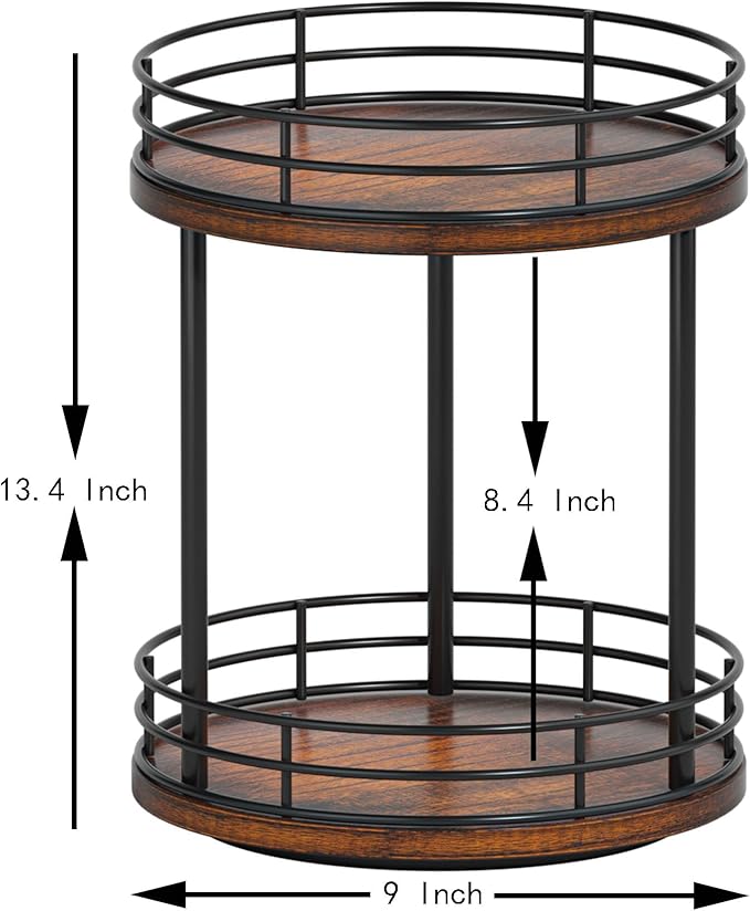Bathroom Organizer Countertop,2 Tier Rotating Makeup Organizer Countertop for Vanity,Wooden Bathroom Counter Storage Shelf,Lazy Susan Turntable for Perfume,Skincare,Cosmetic (Brown)