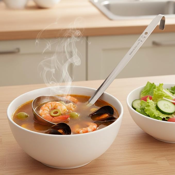 6 Pcs Stainless Steel Ladle Soup Handle Ladle with Long Hooked Handles Metal Kitchen Soup Ladles Spoon Cooking Utensil for Serving, Cooking, Stirring, Portioning Kitchen Restaurant Accessories(6 oz)
