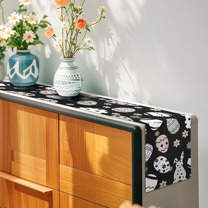 Easter Table Runner 72 Inches Black – Spring Easter Egg Bunny Decorations, Durable Dining Kitchen Holiday Decorative Table Runner