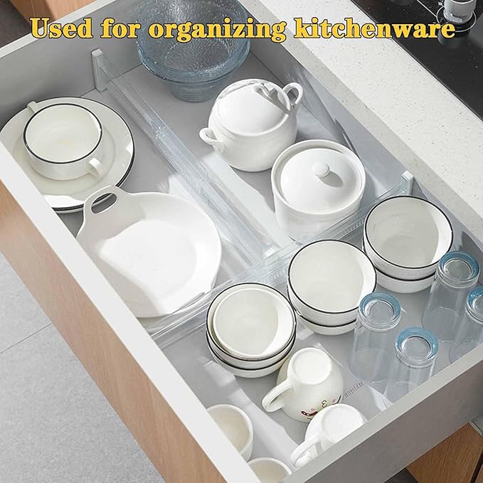 8 Pcs Drawer Dividers for Clothes, 3.15" High 11.34"-19.69" Adjustable Expandable Dresser Drawer Organizer, Clear Plastic Separators for Dresser, Baby Clothing (8, white)