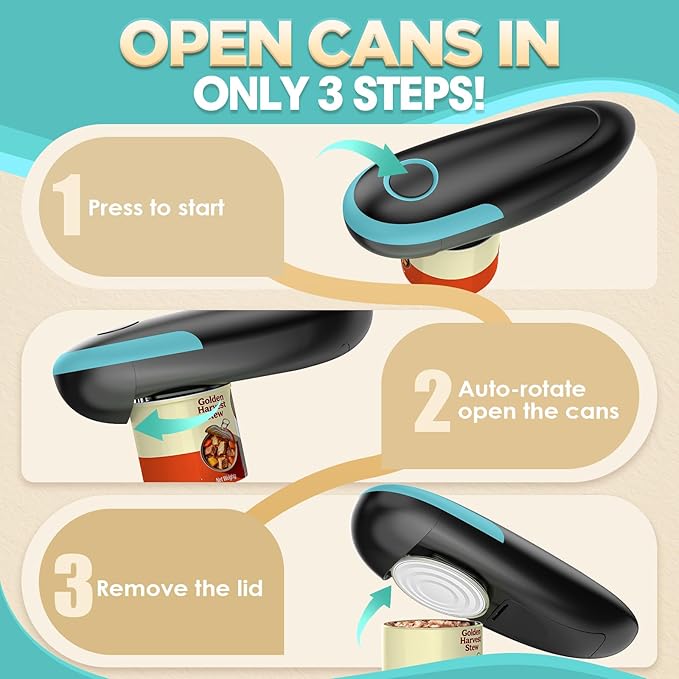 Electric Can Opener - Fits All Can Sizes One Touch Automatic Can Opener, Electric Can Opener for Kitchen Food Safe Smooth Edge, Kitchen Gadgets Battery Operated Can Opener for Seniors, Arthritis&Chef