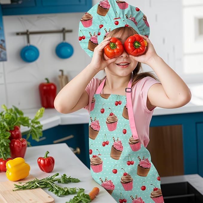 SANDJEST Kids Apron with Chefs Hat Set, Kitchen Apron Gifts