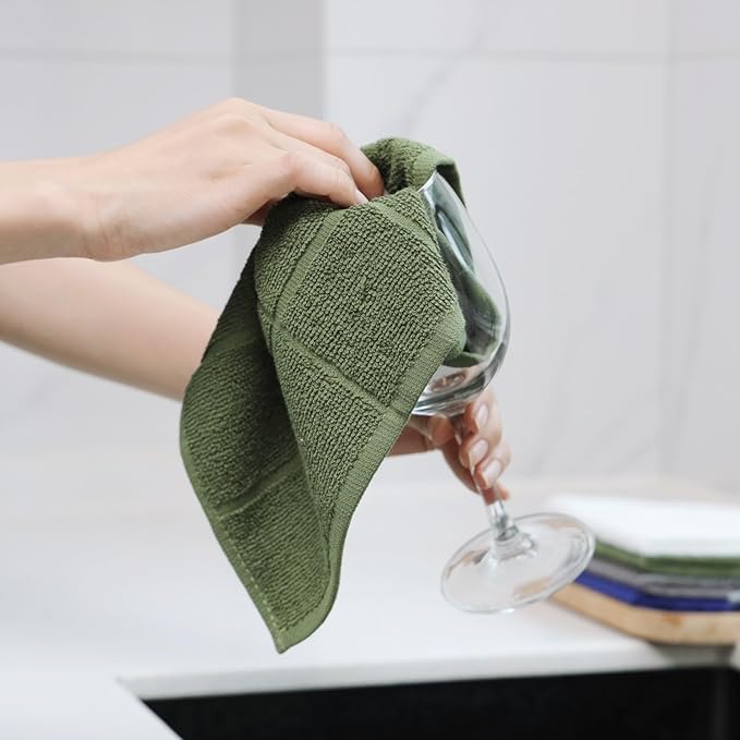 Glynniss Dishcloths Kitchen Highly Absorbent Dish Rags 100% Cotton Dish Cloths for Washing Dishes (Garden Green)