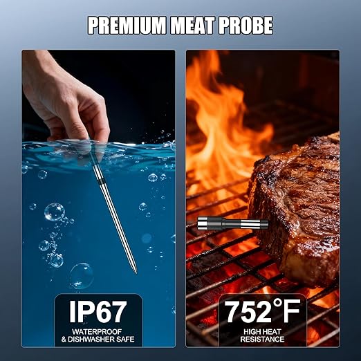 Smart Wireless Meat Thermometer with 2 Probes & 800ft Range, Bluetooth Grill Food Thermometer, Digital Backlit Screen, 0.5S Instant Read, NIST ±0.5℉ Accuracy for Kitchen BBQ, Oven, Smoker, Air Fryer