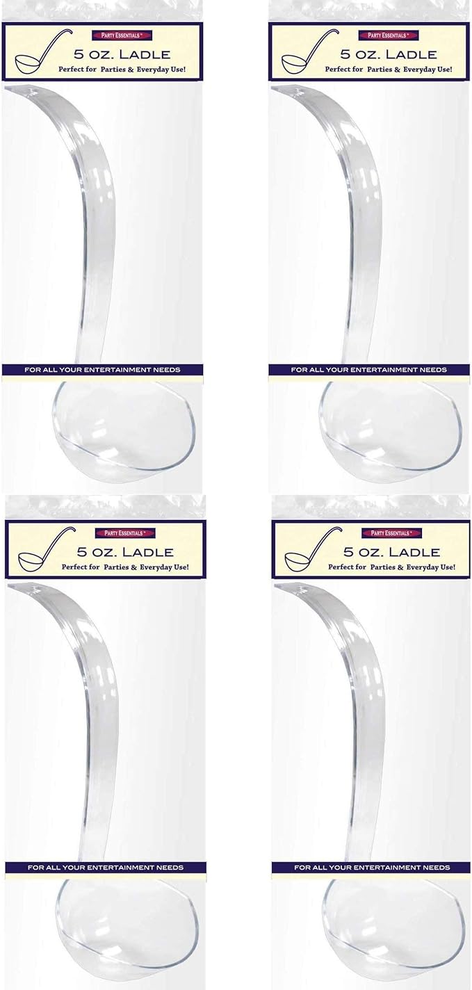 Party Essentials Hard Plastic 5-Ounce Punch Bowl/Serving Ladle, Clear, 4-Count