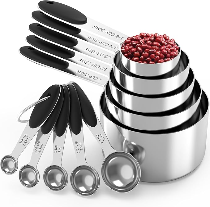 TILUCK Measuring Cups and Spoons Set, Stainless Steel, Kitchen Utensils for Cooking and Baking (10)