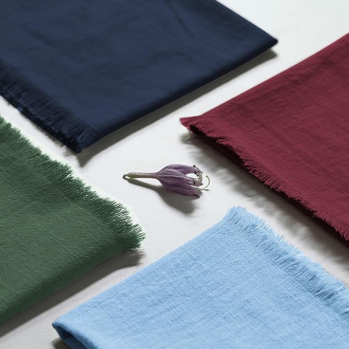 Handmade Cloth Napkins 100% Cotton Napkins with Fringe,Delicate Handmade Cloth Napkins for Dinners, Parties, Weddings and More,18 x 18 Inch Set of 6 - Navy Blue
