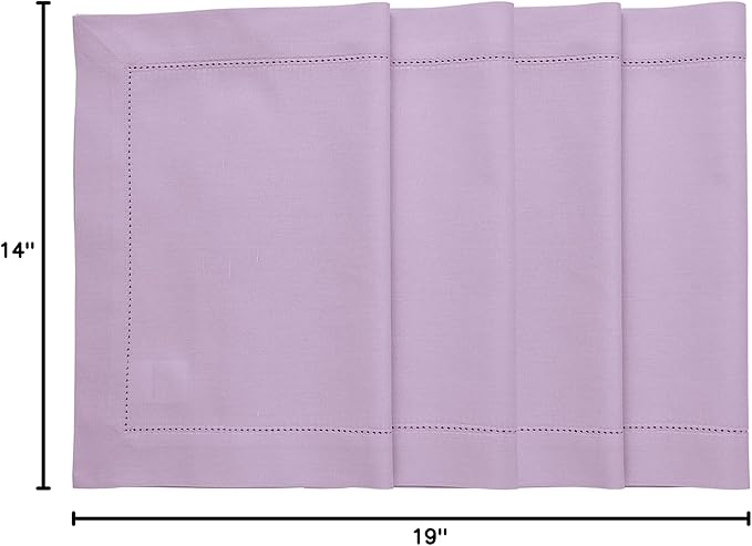 Solino Home Cloth Placemats Set of 4 - Cotton Linen Hemstitch Lavender Ice Placemats 14 x 19 Inch for Mothers Day, Spring, Summer