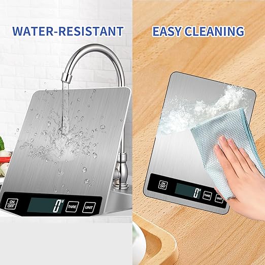 YFL Food Scale, 33lb Digital Kitchen Scale Weight Grams and Oz 1g/0.1oz Precise Graduation,Waterproof Surface Stainless Steel and Tempered Glass for Cooking Baking,(Ash Silver)