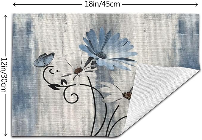 Floral Place mats Set of 4, 12x18 Inches Rustic Blue Daisy Flower Decorative Placemats Rectangle Summer Floral Table Mats for Party Home Kitchen Dining Table Decor