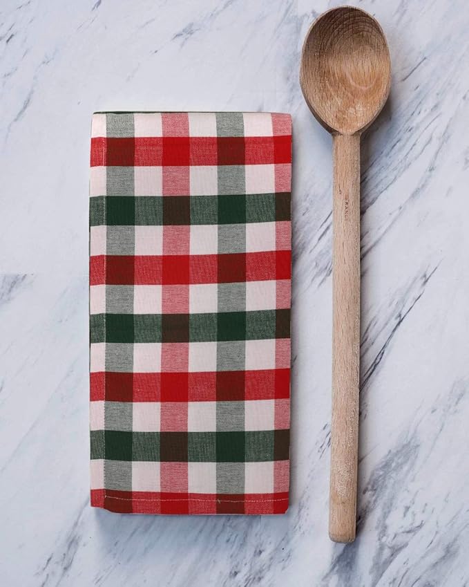 Urban Villa Christmas Kitchen Towels 100% Cotton Dish Towels for Kitchen (Set of 6) 20”x30” Dish Cloths Absorbent Kitchen Linen Set with Hanging Loop Perfect for Drying Dishes Cleaning – X MAS Checks