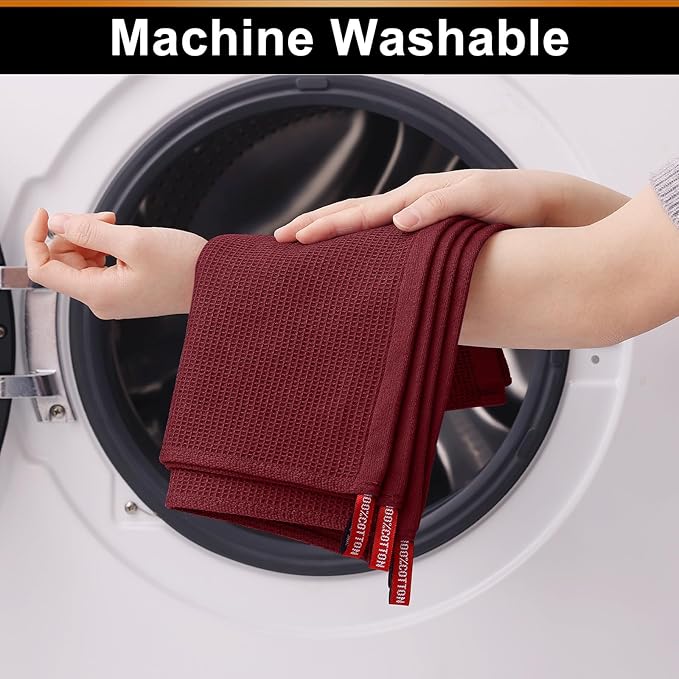 Homaxy 100% Cotton Kitchen Towels and Dishcloths Set - 8 Pack Waffle Weave Soft and Absorbent Dish Towels - 26 X 16 Inch and 12 X 12 Inch - Burgundy