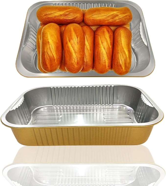 13 "x9 Aluminum foil Lasagna Pans, grill tray, sturdy disposable aluminum pan, 10 sets- for cooking,baking and heating, food storage, distribution, barbecue,Gold