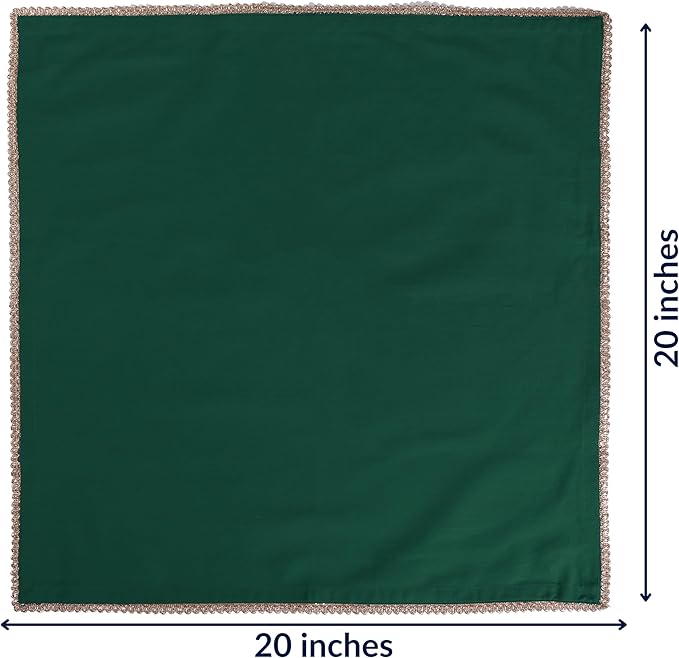 FINGERCRAFT Dinner Cloth Napkin Cotton Blend 12 Pack Mitered Corners with Elegant Golden Lace for Everyday Use Napkins are Pre Shrunk and Good Absorbency Wedding Christmas Special Color Eden Green