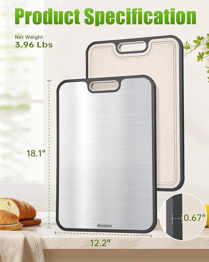 Titanium Cutting Boards for Kitchen, Non Toxic 2-in-1 Cutting Board Double Sided, Food Grade Chopping Boards for Fresh Meat Vegetable, Easy to Clean Large Size 18”×12”