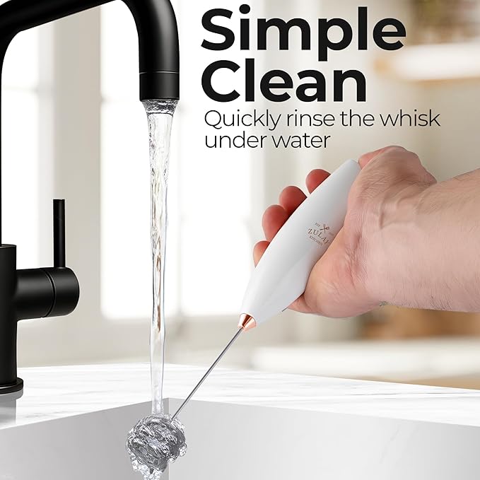 Zulay Kitchen Patented Tornado Triple Whisk Milk Frother with 4 Duracell Batteries – Handheld Foam Maker for Coffee, Lattes, Matcha & Hot Chocolate – Rich, Creamy Froth in Seconds - Gold Rose