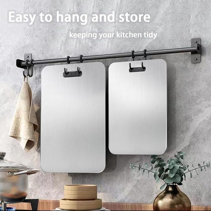100% Pure Titanium Cutting Board Set of 3, Double-Sided Pure Cut Titanium Cutting Boards for Kitchen Dishwasher Safe, Food-Grade Metal Meat Chopping Board Mat for Home & Outdoor Camping (M+L+XL)