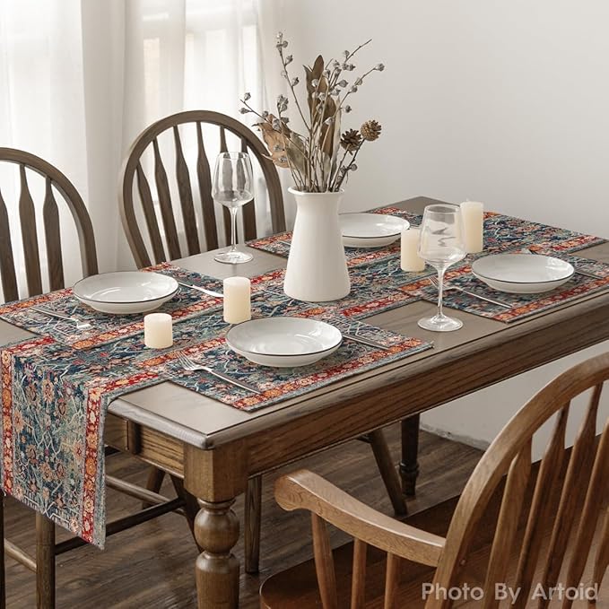 Artoid Mode Boho Bohemia Style Red Placemats Set of 4, 12x18 Inch Country Rustic Farmhouse Magical Fall Table Mats for Party Kitchen Dining Decoration