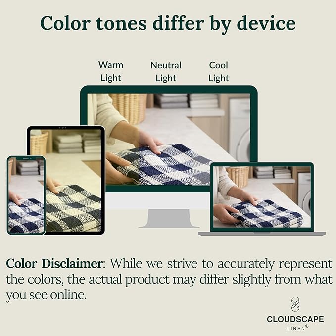 CLOUDSCAPE Kitchen Towels Set of 6 : Cotton-Blended Dish Cloths, Waffle Weave Quick-Drying Dish Towels for Kitchen Essentials, Highly Absorbent, Durable 18”x28” Hand Towels with Hanging Loop -Indigo