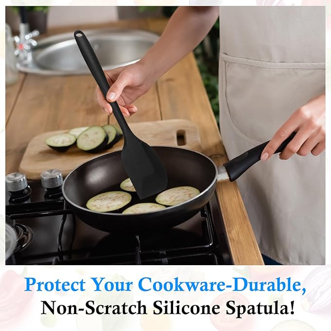 Shappy 4 Pieces Silicone Cooking Spoons 10.6 Inch Heat Resistant Kitchen Spoons for Mixing, Serving and Stirring Upgrade Large Non Stick Basting Utensils, Dishwasher Safe(Scrapers,Black)