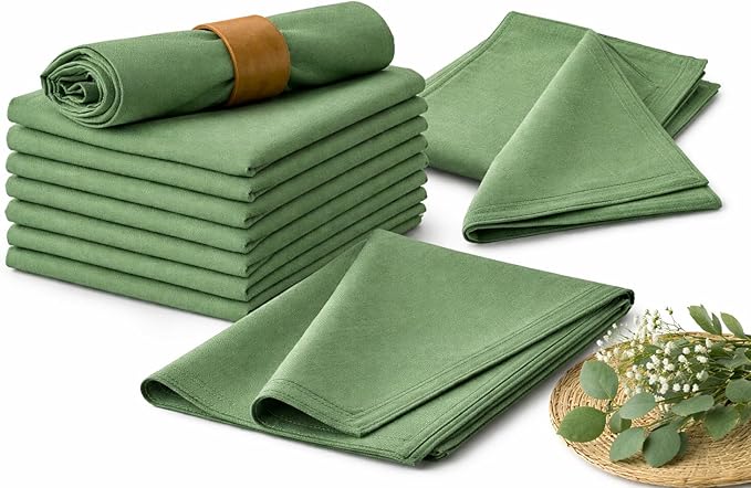 Marubhumi Cotton Cloth Dinner Napkins Set of 12, 18x18 Natural Premium Quality Mitered Corners Cotton Blend Wedding and Cocktail Napkins, Machine Washable (Green)