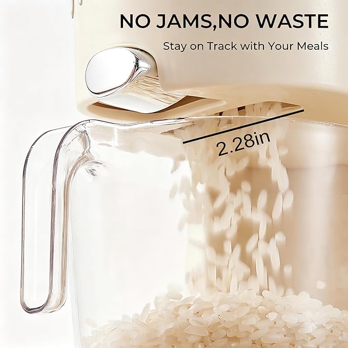 Rice Dispenser 22Lbs, Slim Rice Storage Container for Small Space, BPA-Free Clear Dry Food Dispenser Sealed Moisture Proof, Grain&Cereal Storage Bucket for Kitchen Pantry Household, Cream White