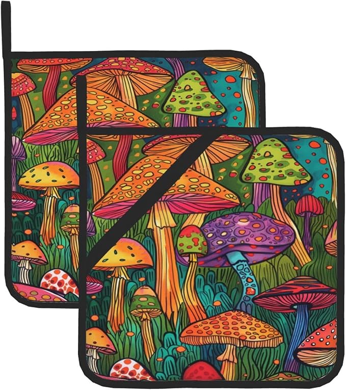 2Pcs Mushroom Prints Pot Holders for Kitchen Clearance Heat Resistant Hot Pads for Cooking Baking Grilling