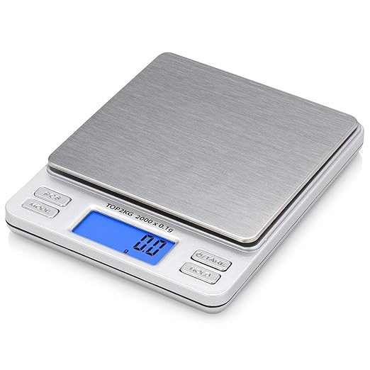 Smart Weigh Pro Digital Pocket Scale – 2000g x 0.1g Precision Gram Scale with LCD Display, 6 Weighing Units, Hold & Count Functions – Includes 2 Trays and Batteries (Silver)