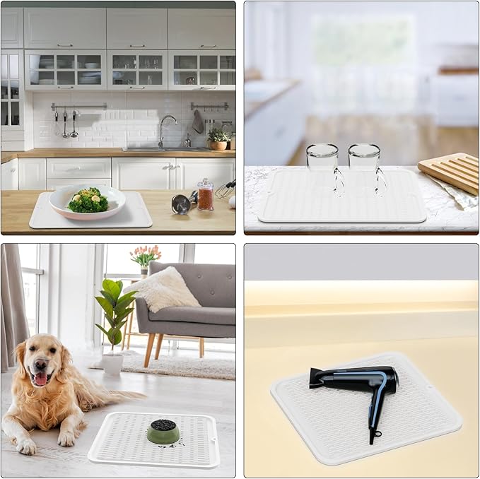 ZLR Silicone Dish Drying Mat 12" x 12" Square - Small Heat Resistant Trivet & Countertop Protector for Air Fryer, Coffee Maker - Waterproof Kitchen Drain Pad for Cups, Fruit (Milk White)