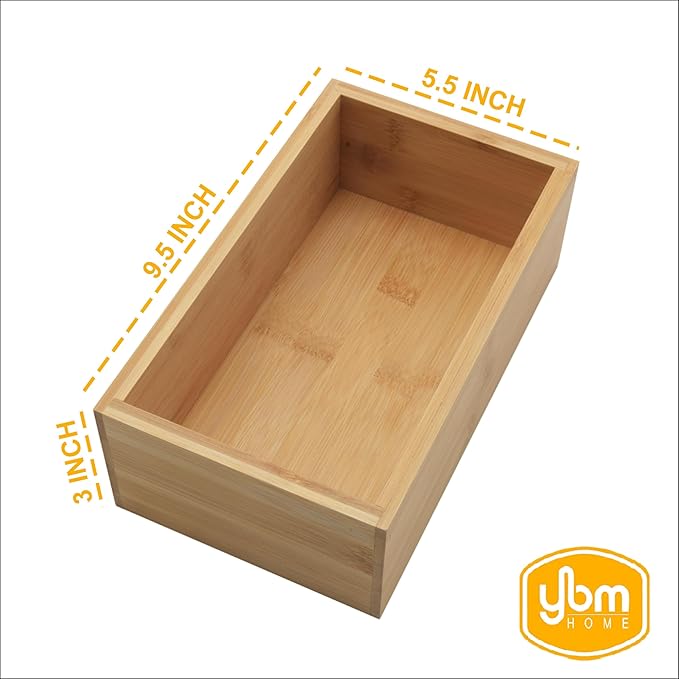 YBM HOME Bamboo Storage Boxes Without Handle, Organization Storage for Kitchen, Living Room, Bathroom, Office, Small