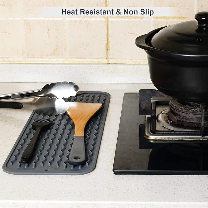ZLR Silicone Sponge Holder & Sink Caddy Tray (6" x 17") - Narrow Dish Drying Mat for Kitchen Counter - Waterproof Soap Dispenser Organizer, Non-Slip Bathroom Vanity Tray (Dark Gray)