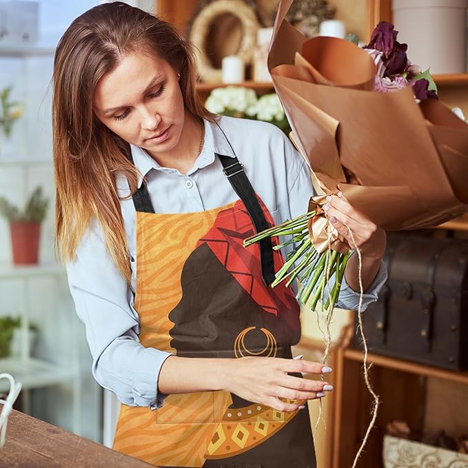 Britimes Apron Home Kitchen Cooking Baking Gardening for Women Men With Pockets African American Woman Girl Folk 32x28 inch