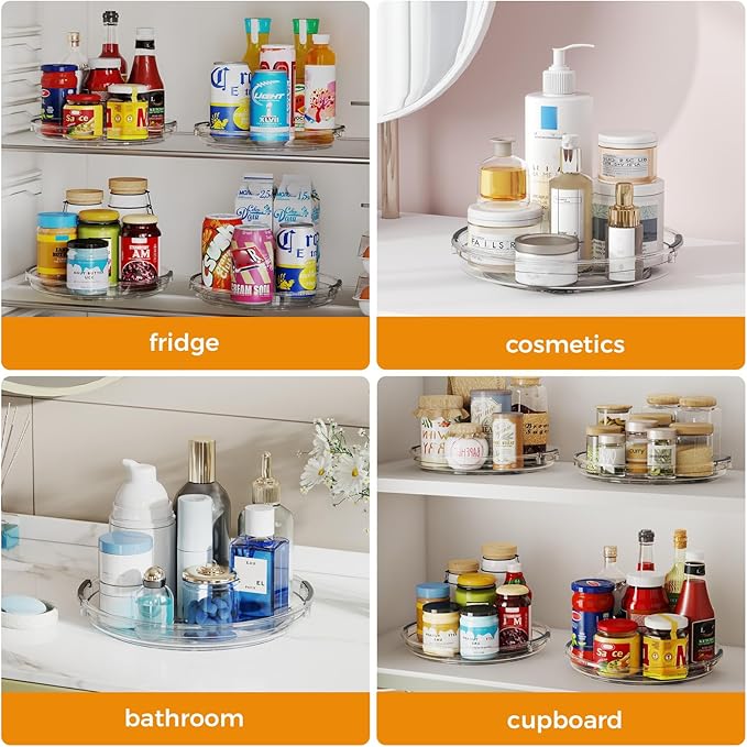 2 Pack Lazy Susan Organizer, 9.25 inch Lazy Susan Turntable for Cabinet Table Top Refrigerator, Rotating Organizer for Pantry Fridge, Clear
