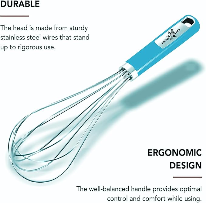 Stainless Steel Whisk 12 Inch Large Balloon Whisk for Baking - Heavy-Duty Hand Mixer with Ergonomic Handle Food Grade Kitchen Tool for Eggs, Batter & Cream – Dishwasher Safe (Turquoise)