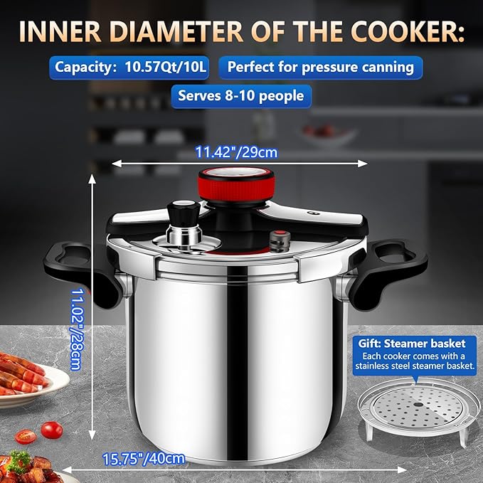 Pressure Cooker 304 Stainless Steel 10.57 quart pressure cooker, Induction Compatible, Gas Stovetop Compatible canners high pressure cooker olla de presión acero inoxidable pressure canner