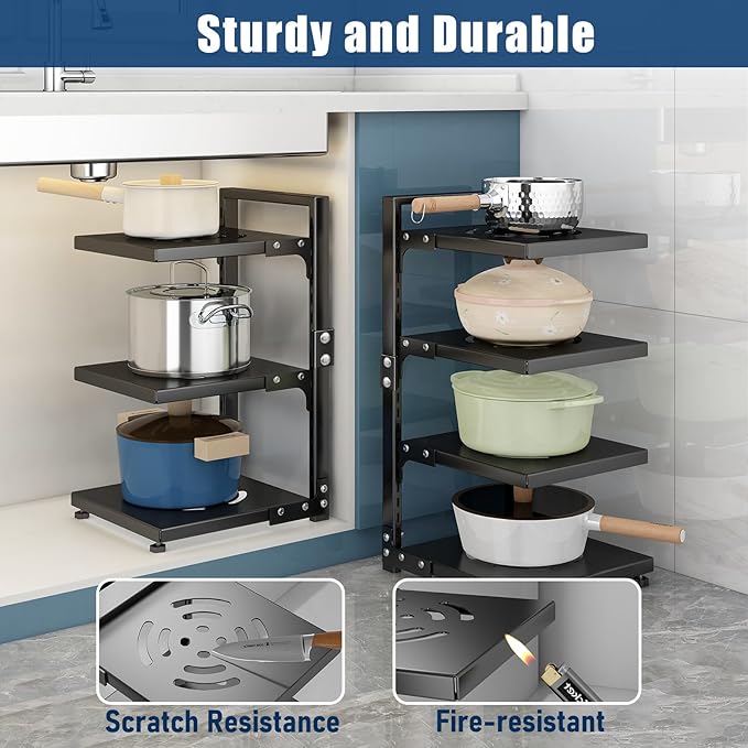 Pot Rack Organizers:CASONNIK 7-Tier Adjustable Heavy Duty Pan Organizer Rack for Cabinet ,Multiple Use Modes,Pot Rack & Pan Rack for Kitchen Counter and Cabinet