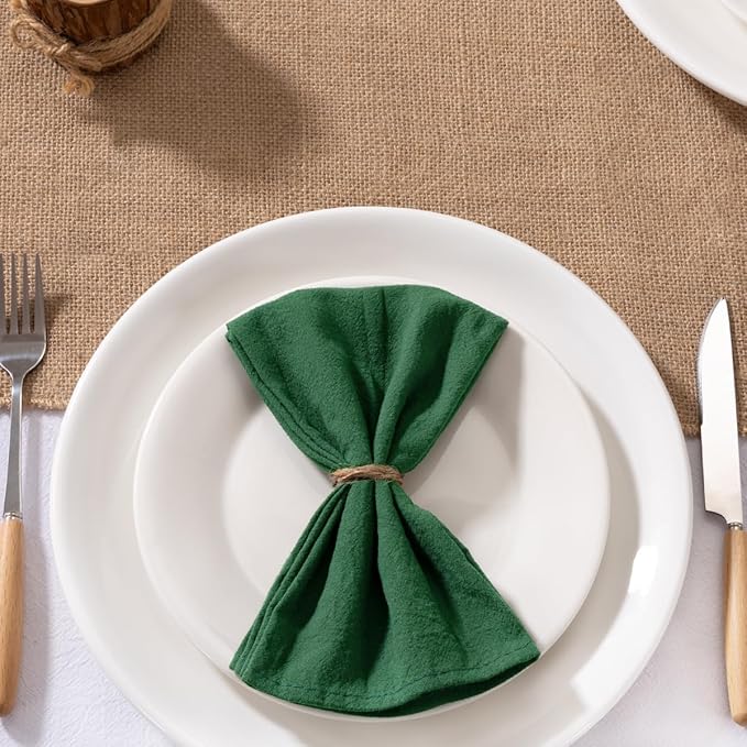 MLMW Christmas Cloth Napkins Set of 8 Emerald Green Linen Cotton Spring Easter Napkins Cloth Bulk Washable Dinner Napkins 16"×16" for Wedding Party Baby Bridal Shower Birthday Table Decor