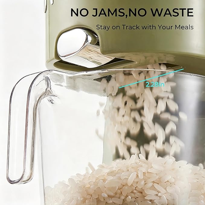 Rice Dispenser 22Lbs, Slim Rice Storage Container for Small Space, BPA-Free Clear Dry Food Dispenser Sealed Moisture Proof, Grain&Cereal Storage Bucket for Kitchen Pantry Household,Green