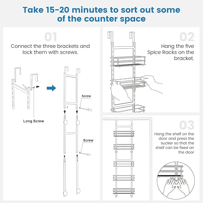 5-Tier Over the Door Pantry Organizer,Cabinet Door Organizer,Kitchen Pantry Door Organizers and Storage,Over the Door Spice Rack,Behind the Door Storage,Door Hanging Organizer,Black