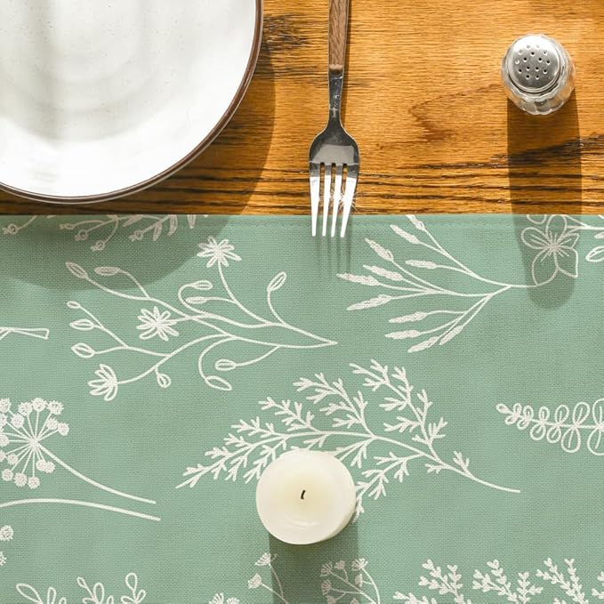 Artoid Mode Sage Green Leaves Flowers Spring Table Runner, Seasonal Kitchen Dining Table Decoration for Home Party Decor 13x36 Inch