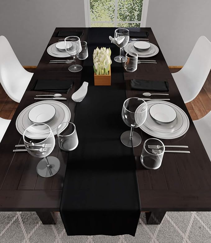 Encasa XO Jet Black Cloth Napkins Set of 6, 17"x17" | Solid Color Cotton Dinner Napkins | Washable & Reusable Wedding Napkins for Holiday Dinners, Party, & Everyday Table Decor
